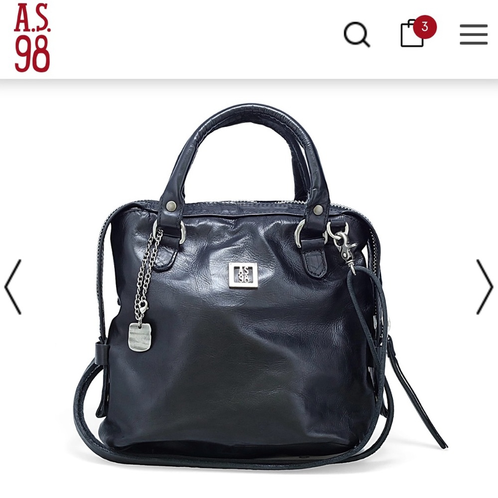 A.S.98 Black Satchel with Elegant Design and Silver Hardware